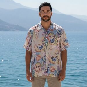 Barry Bricken Vintage Novelty Print Casual Button Down Shirt XL (K14)